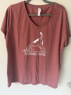 Women's V-Neck 'Downward Human' Graphic Tee - Rust